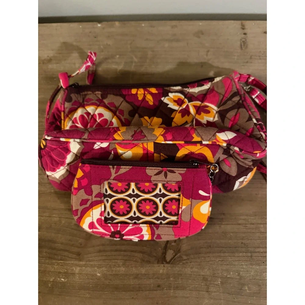 Vera Bradley Folkloric Floral Quilted Crossbody Bag and Zip ID Case Set Pink